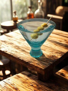 Set of 4 Aqua Blue Stemless 4oz Martini Glasses, EUC